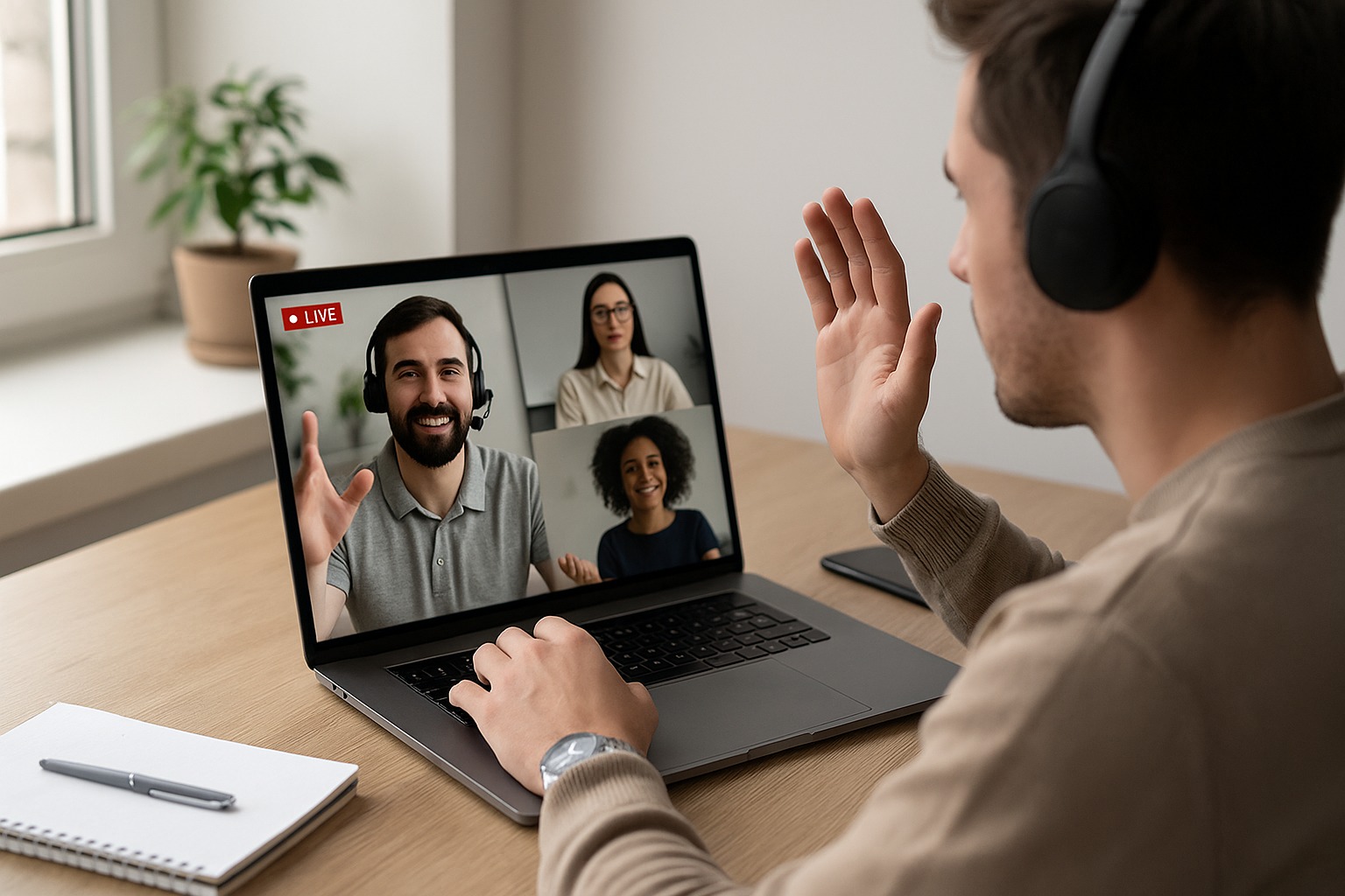 Experto dando clase en entorno virtual futurista